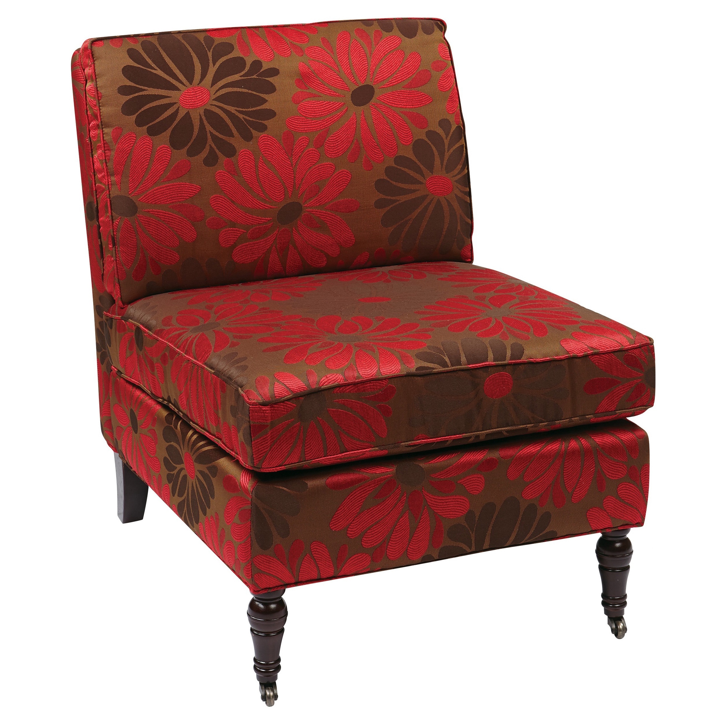 Madrid Accent Chair With Chrysanthemum Floral Print And Solid Wood Caster Legs