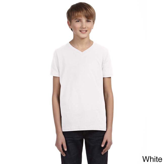 Bella Youth Boys Jersey Short sleeve V neck T shirt White Size L (14 16)