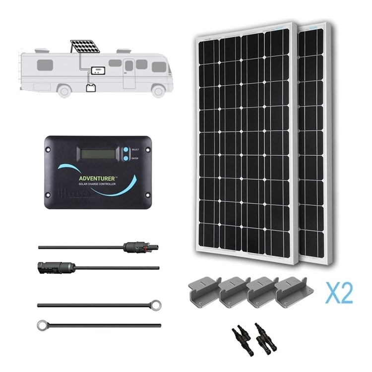 Rv Solar Panel Kit 200w With 2 100w Mono Solar Pan/ 40 Ad Kit/ 30a Lcd Chg Con/ Mc4 Br Conn/ Z Br