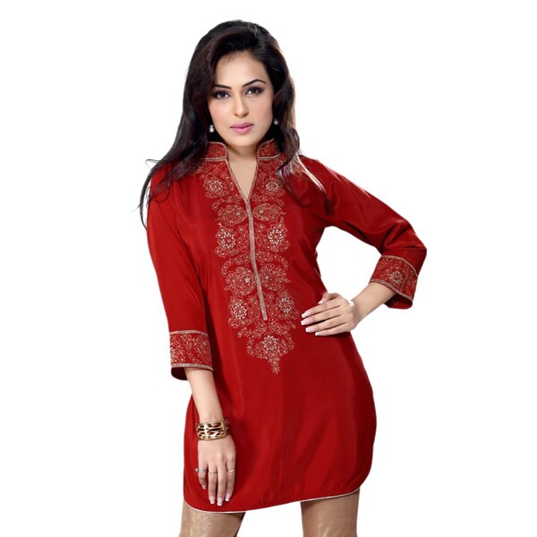 Handmade Rust Crepe Embroidered Indian Kurti/ Tunic (India) - Free ...