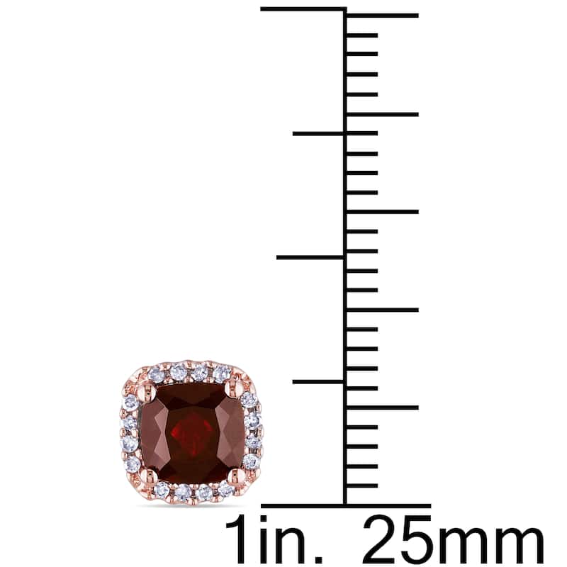 Miadora 10k Rose Gold Garnet and 1/10ct TDW Diamond Earrings (H-I, I2-I3)