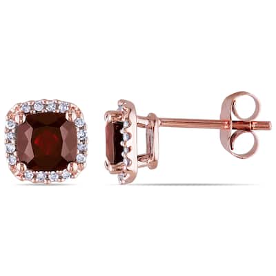 Miadora 10k Rose Gold Garnet and 1/10ct TDW Diamond Earrings (H-I, I2-I3)