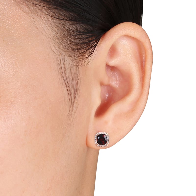 Miadora 10k Rose Gold Garnet and 1/10ct TDW Diamond Earrings (H-I, I2-I3)