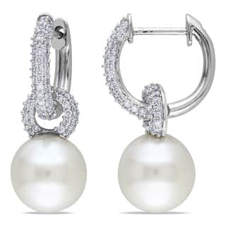 South Sea Pearl Earrings Online At Our Best Miadora Signature Collection 14k Gold 1 2ct Tdw South Sea White Pearl Diamond Earrings