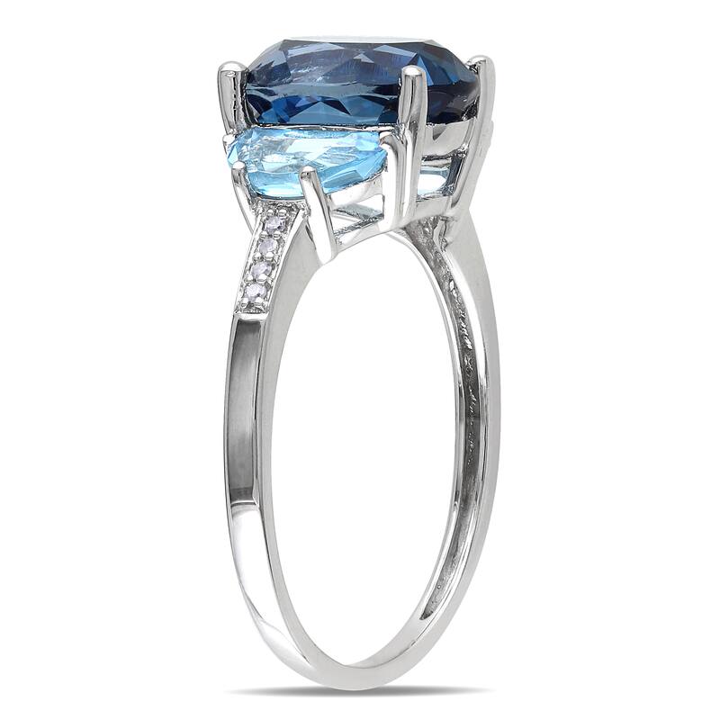 Miadora Sterling Silver 4 1/6ct TGW London Blue Topaz and Diamond Accent Cocktail Ring
