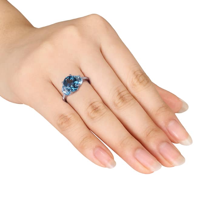Miadora Sterling Silver 4 1/6ct TGW London Blue Topaz and Diamond Accent Cocktail Ring