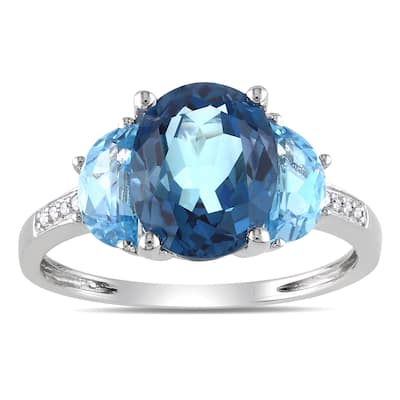 Miadora Sterling Silver 4 1/6ct TGW London Blue Topaz and Diamond Accent Cocktail Ring