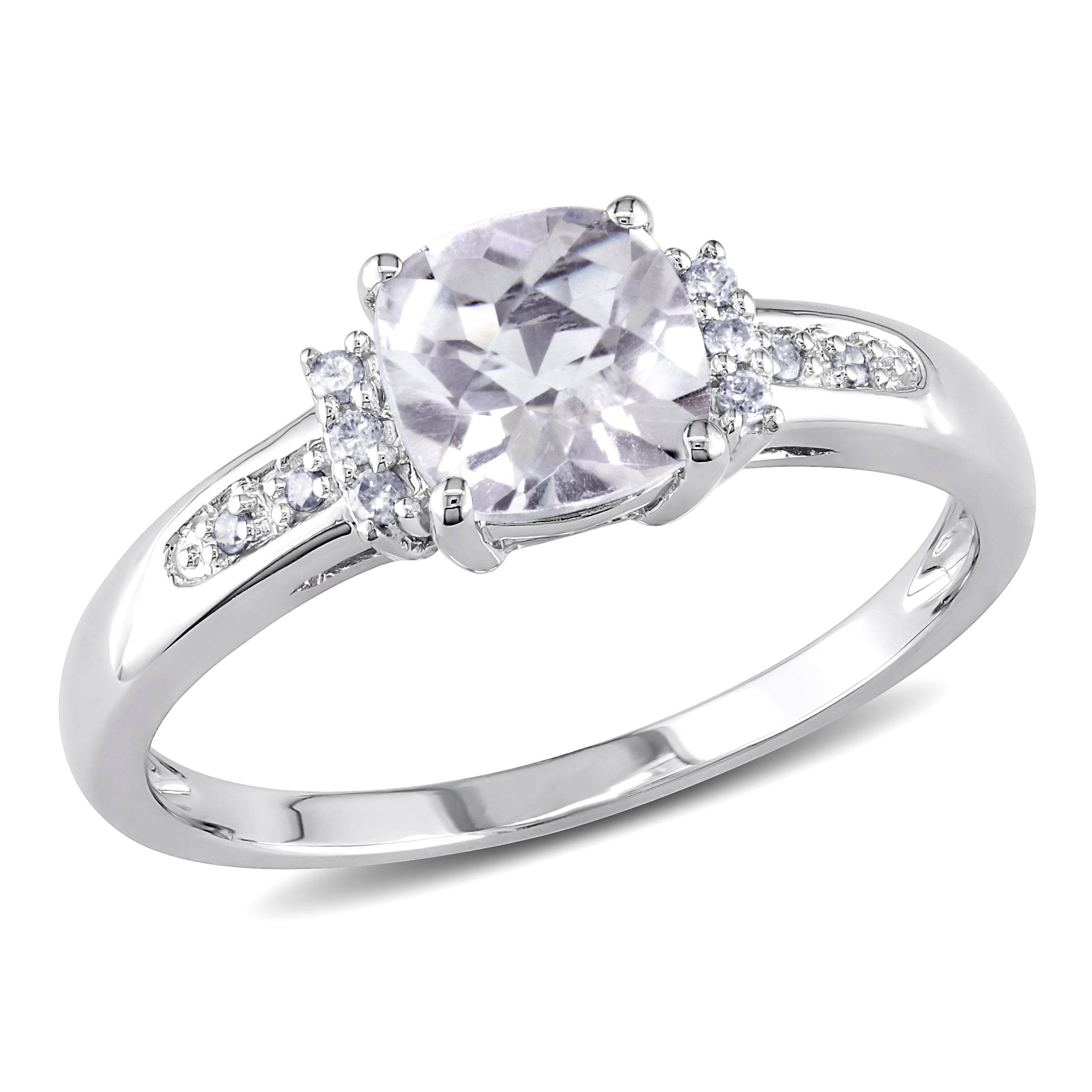 Miadora 10k White Gold 1 1/4ct TGW White Topaz and Diamond Accent Cocktail Ring