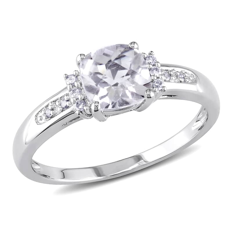Miadora 10k White Gold 1 1/4ct TGW White Topaz and Diamond Accent Cocktail Ring - 5.5