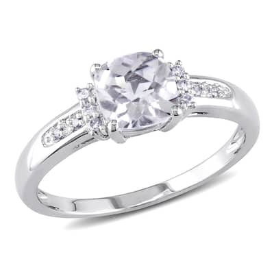Miadora 10k White Gold 1 1/4ct TGW White Topaz and Diamond Accent Cocktail Ring