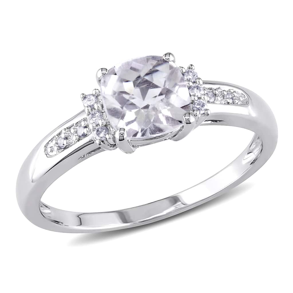 Miadora 10k White Gold 1 1/4ct TGW White Topaz and Diamond Accent Cocktail Ring