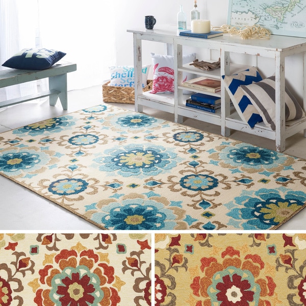 Hand-Hooked Natalie Contemporary Floral Indoor/ Outdoor Area Rug (5' x 7'6) - 5' x 7'6