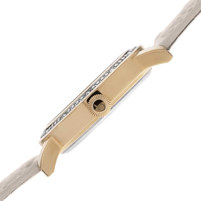 Burgi Women's Quartz Diamond Leather Gold-Tone Strap Watch