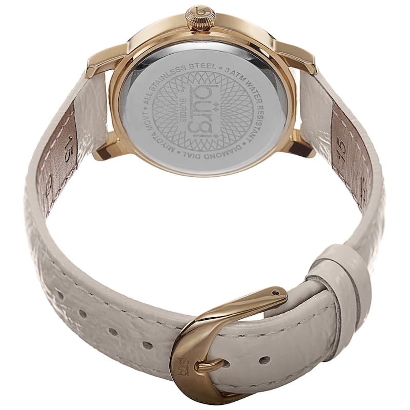 Burgi Women's Quartz Diamond Leather Gold-Tone Strap Watch