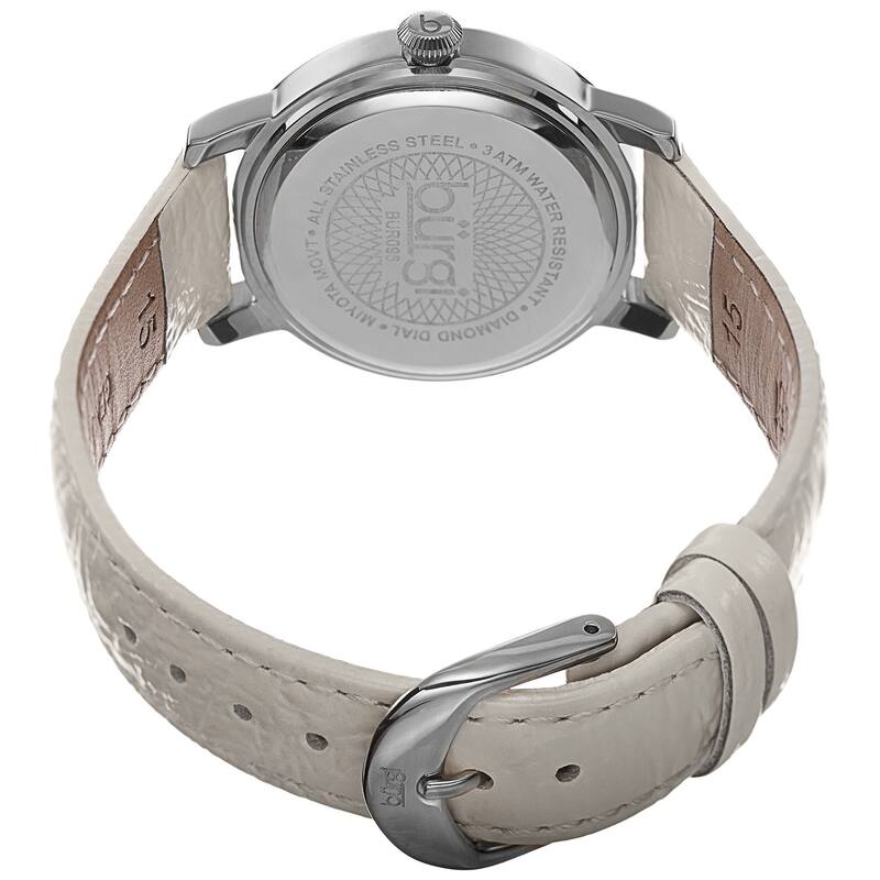 Burgi Women's Quartz Diamond Leather Silver-Tone Strap Watch