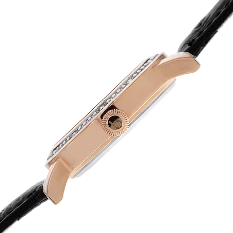 Burgi Women's Quartz Diamond Leather Rose-Tone Strap Watch