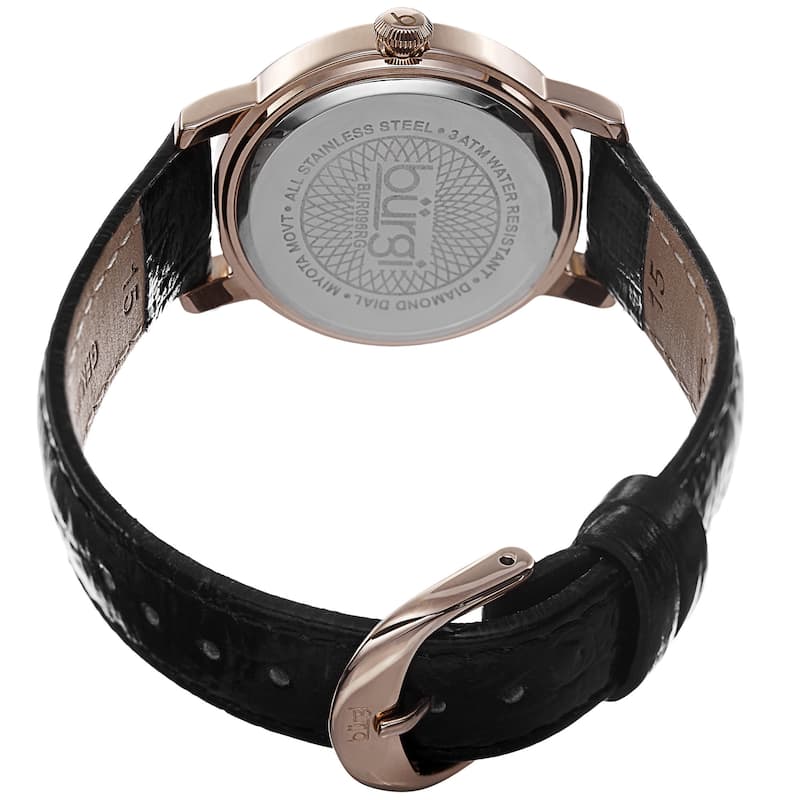 Burgi Women's Quartz Diamond Leather Rose-Tone Strap Watch