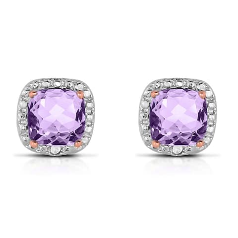 Dolce Giavonna Sterling Silver Diamond Accent Square Amethyst Stud Earrings