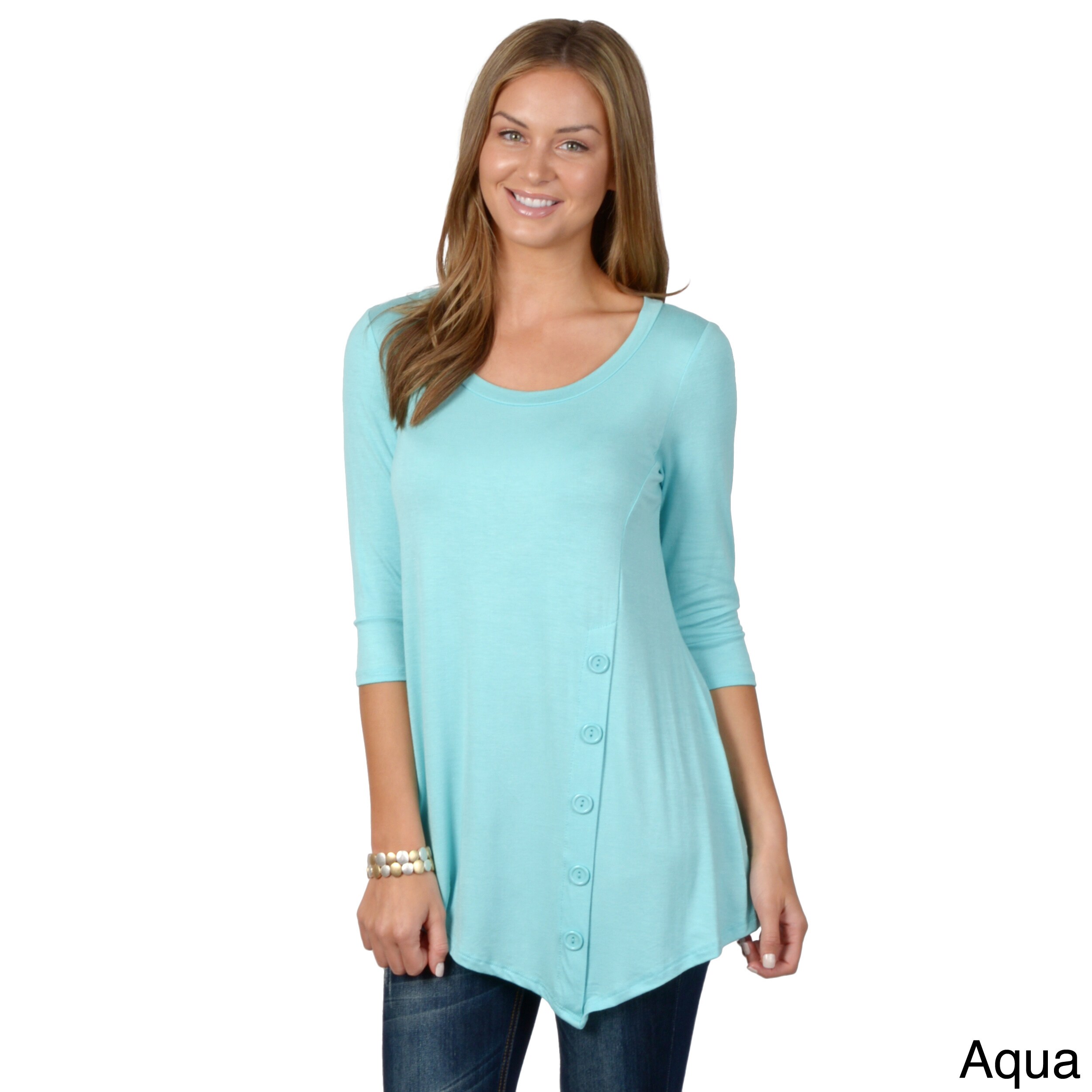 Hailey Jeans Co. Juniors Three quarter Sleeve Asymmetrical Hem Tunic