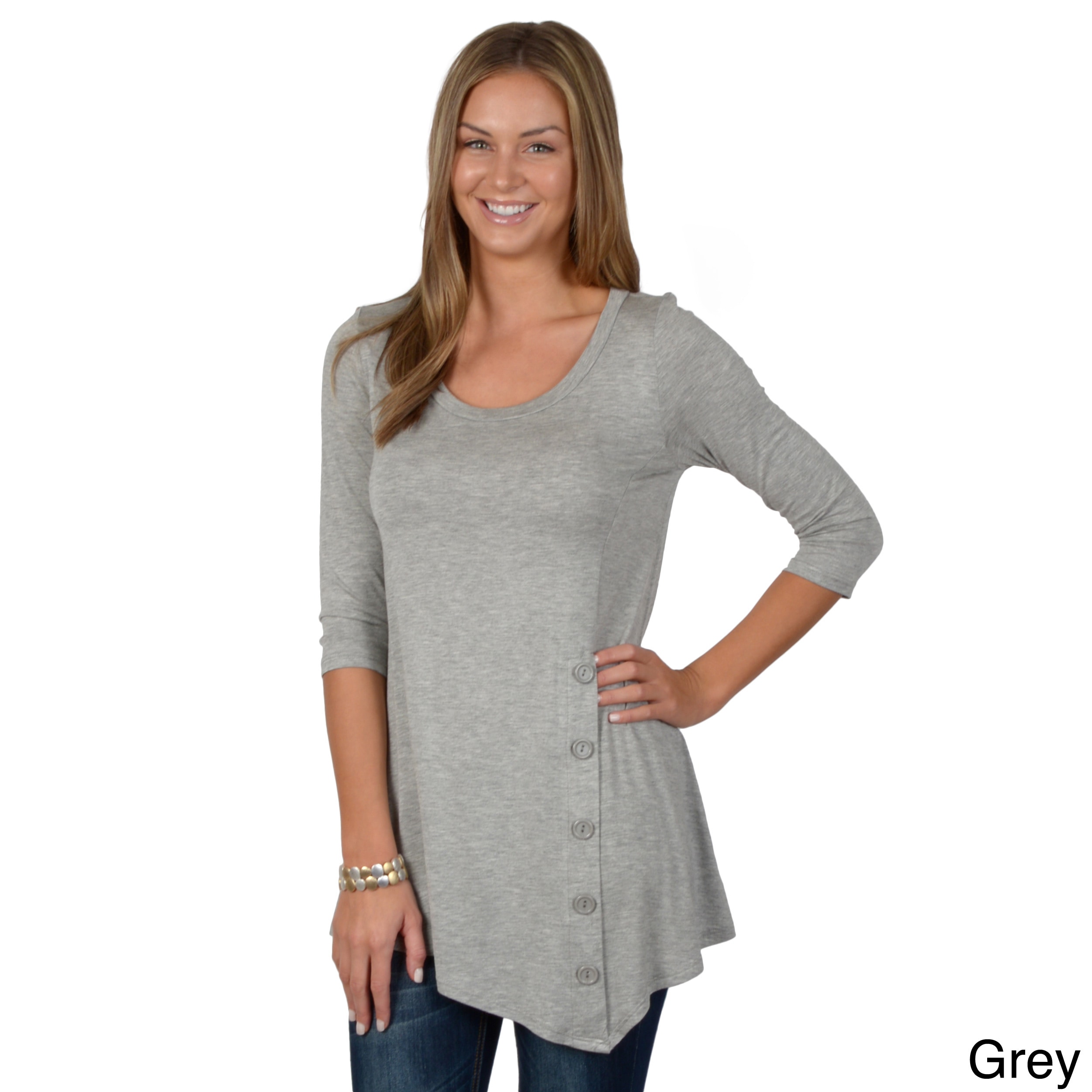 Hailey Jeans Co Hailey Jeans Co. Juniors Three quarter Sleeve Asymmetrical Hem Tunic Grey Size XL (13  15)