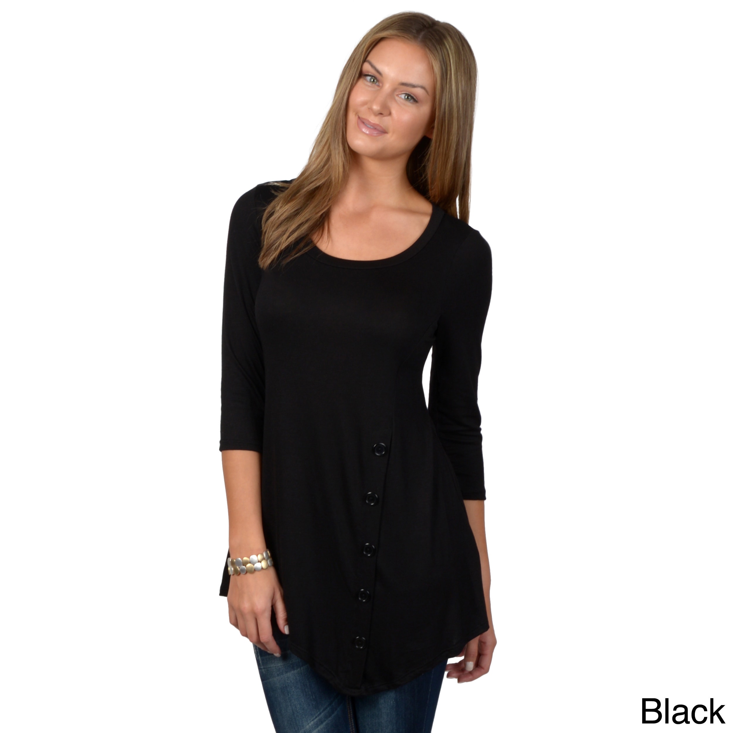 Hailey Jeans Co Hailey Jeans Co. Juniors Three quarter Sleeve Asymmetrical Hem Tunic Black Size S (1  3)