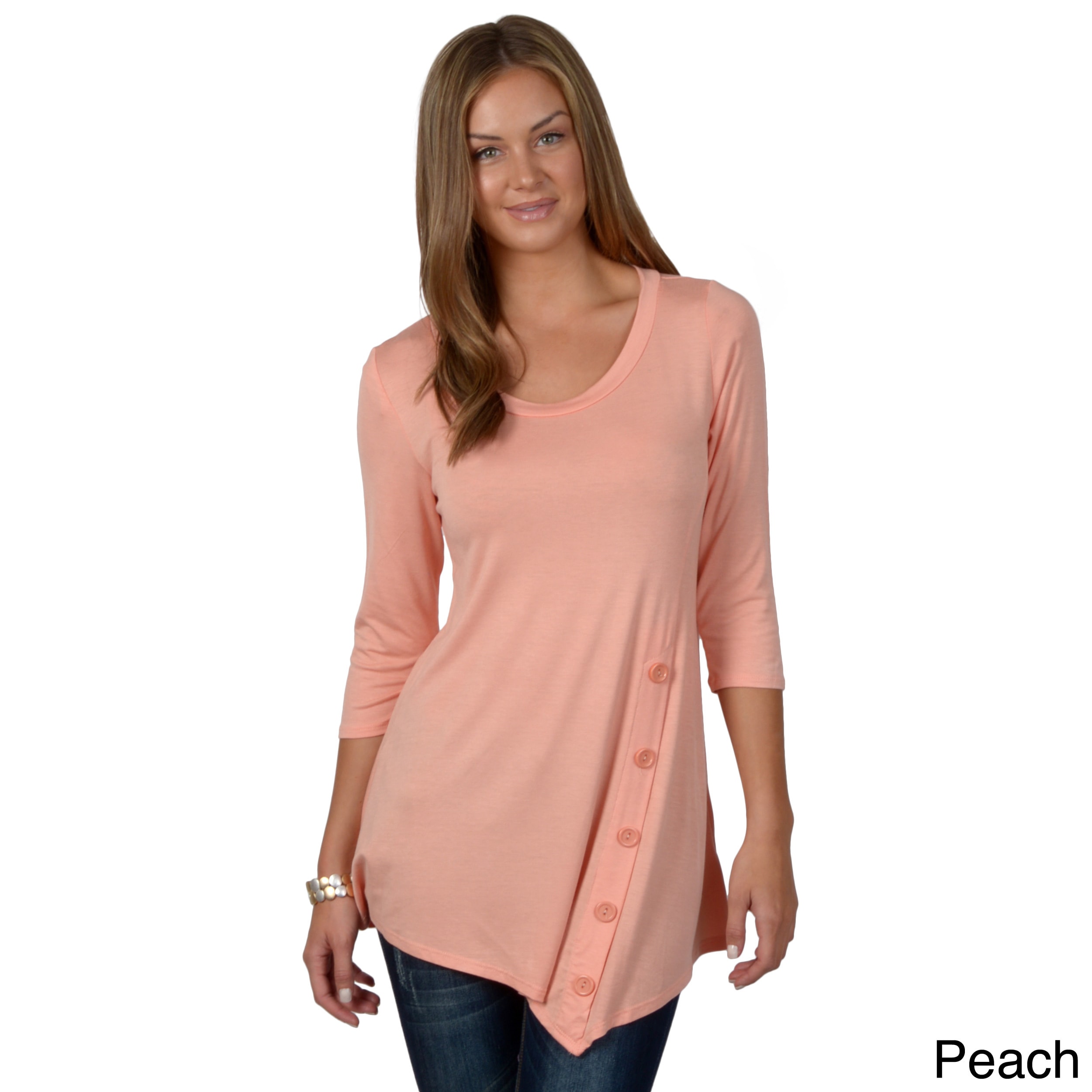 Hailey Jeans Co Hailey Jeans Co. Juniors Three quarter Sleeve Asymmetrical Hem Tunic Pink Size XL (13  15)