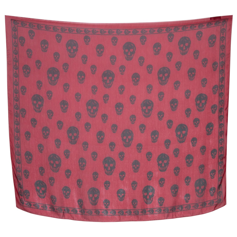 Alexander Mcqueen Red Classic Silk Chiffon Skull Scarf