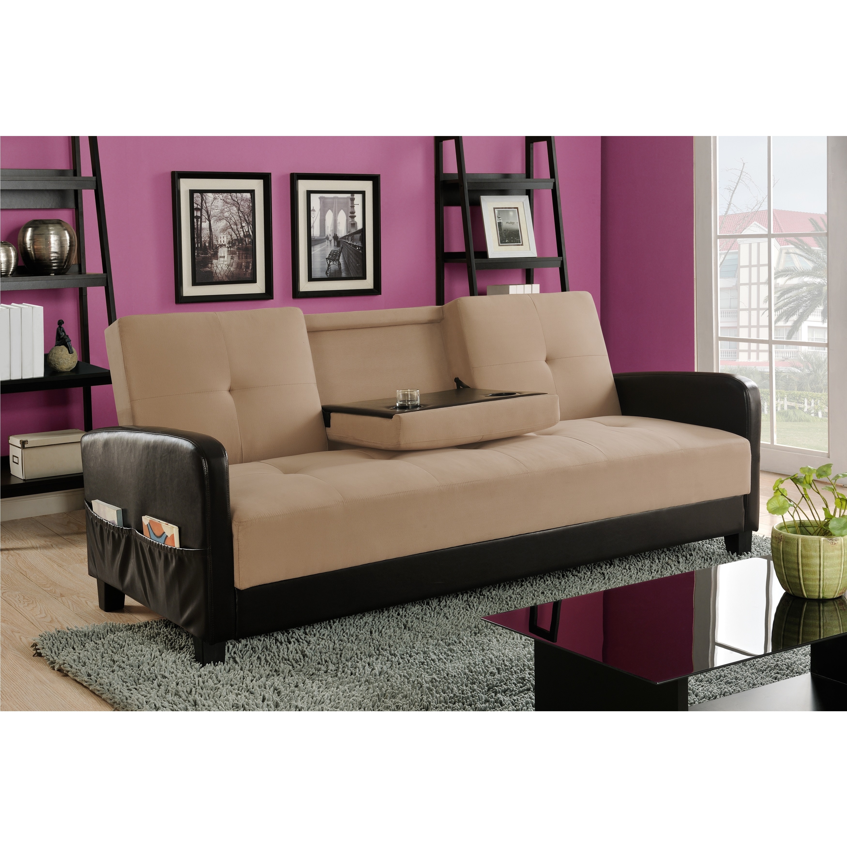 Holden Cupholder Futon Sofa Bed With Magazine Storage