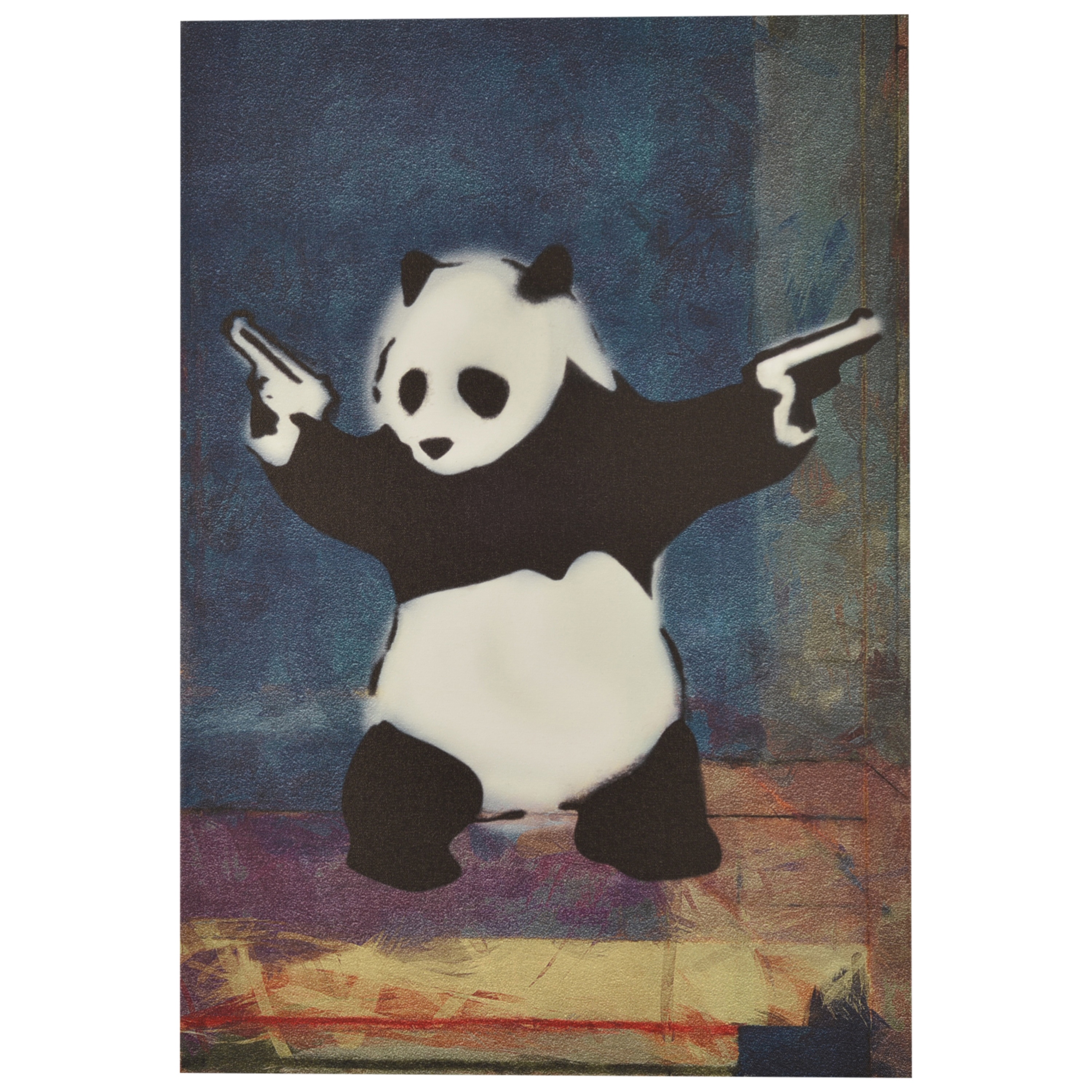 Banksy Panda with Guns Blue Square Canvas Print Wall Art