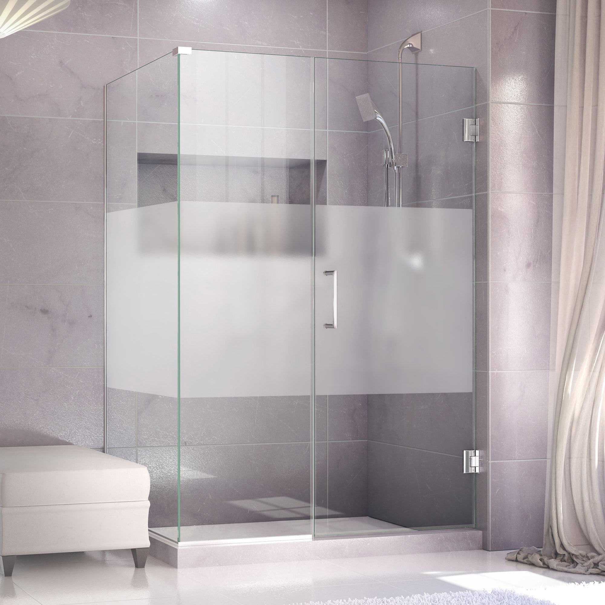 Dreamline Unidoor Plus 30.375   34.375 In. D X 52.5 In. W Frameless Hinged Shower Enclosure, Half Frosted Glass