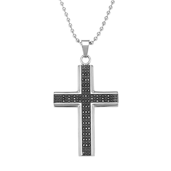 Stainless Steel 1/2ct TDW Black Diamond Cross Pendant Necklace - Free ...