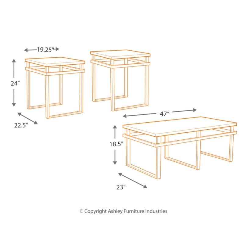 Laney 3-Piece Black Occasional Table Set - 47" W x 23" D x 18.38" H