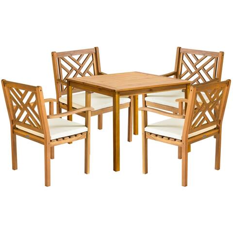 Safavieh Outdoor Living Bradbury Brown Acacia Wood 5-piece Beige Cushion Dining Set
