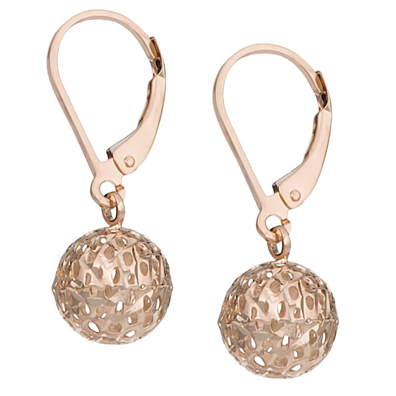 Fremada 10k Gold Diamond-cut Pierced Ball Leverback Earrings - Pink - Rose