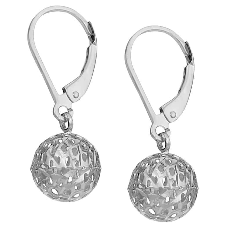 Fremada 10k Gold Diamond-cut Pierced Ball Leverback Earrings - White - White