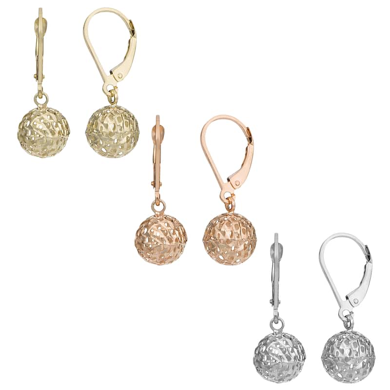 Fremada 10k Gold Diamond-cut Pierced Ball Leverback Earrings
