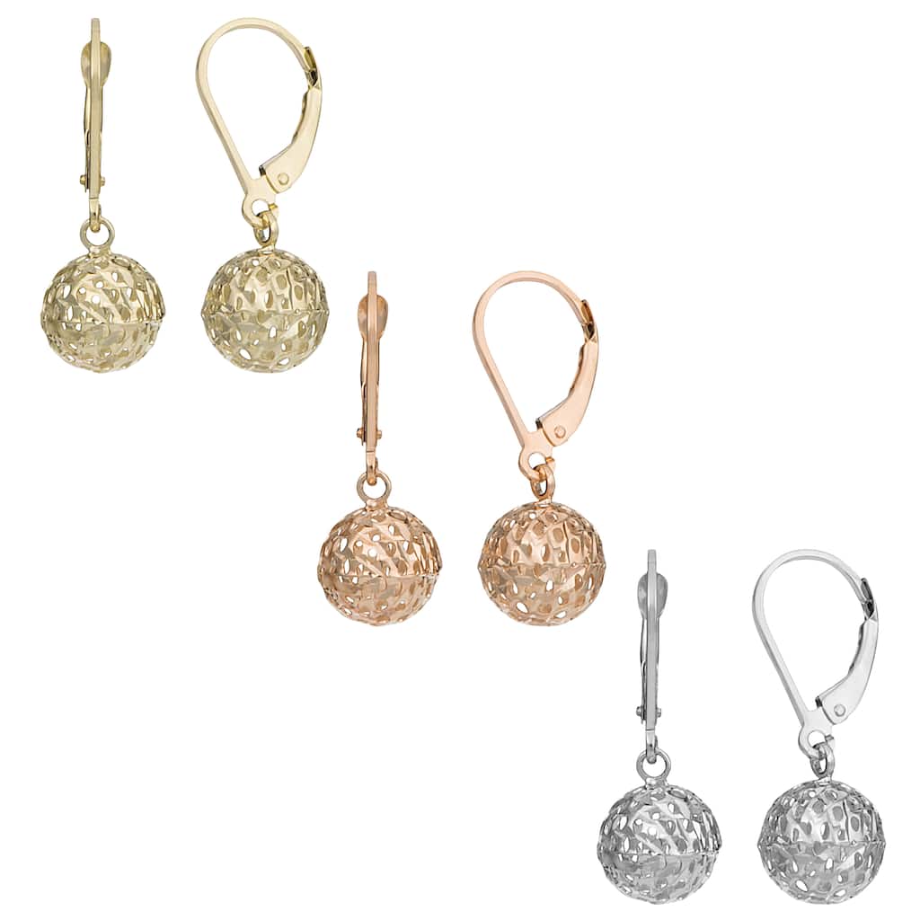 Fremada 10k Gold Diamond-cut Pierced Ball Leverback Earrings