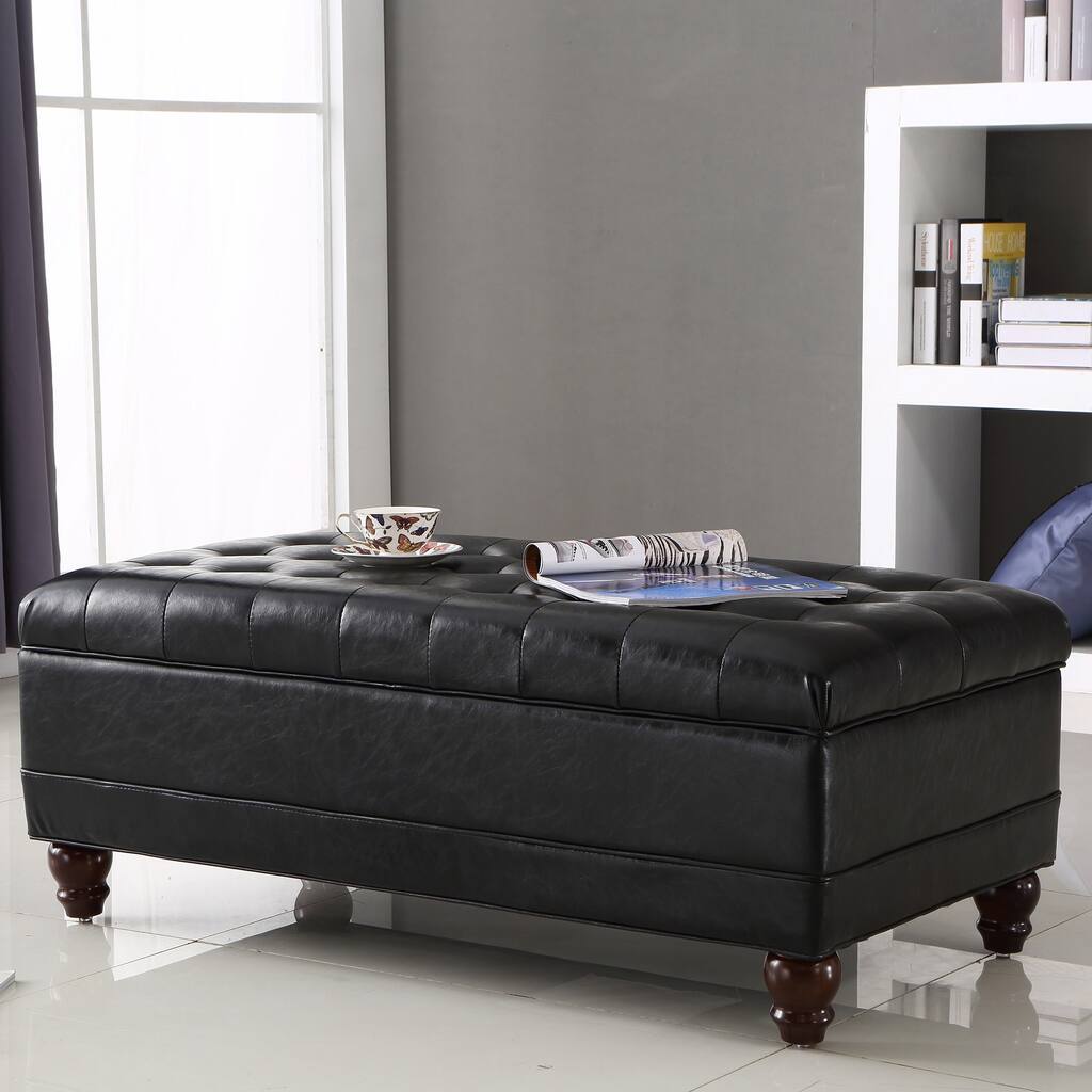 Luxury Comfort Collection Black Tufted Storage Bench Ottoman