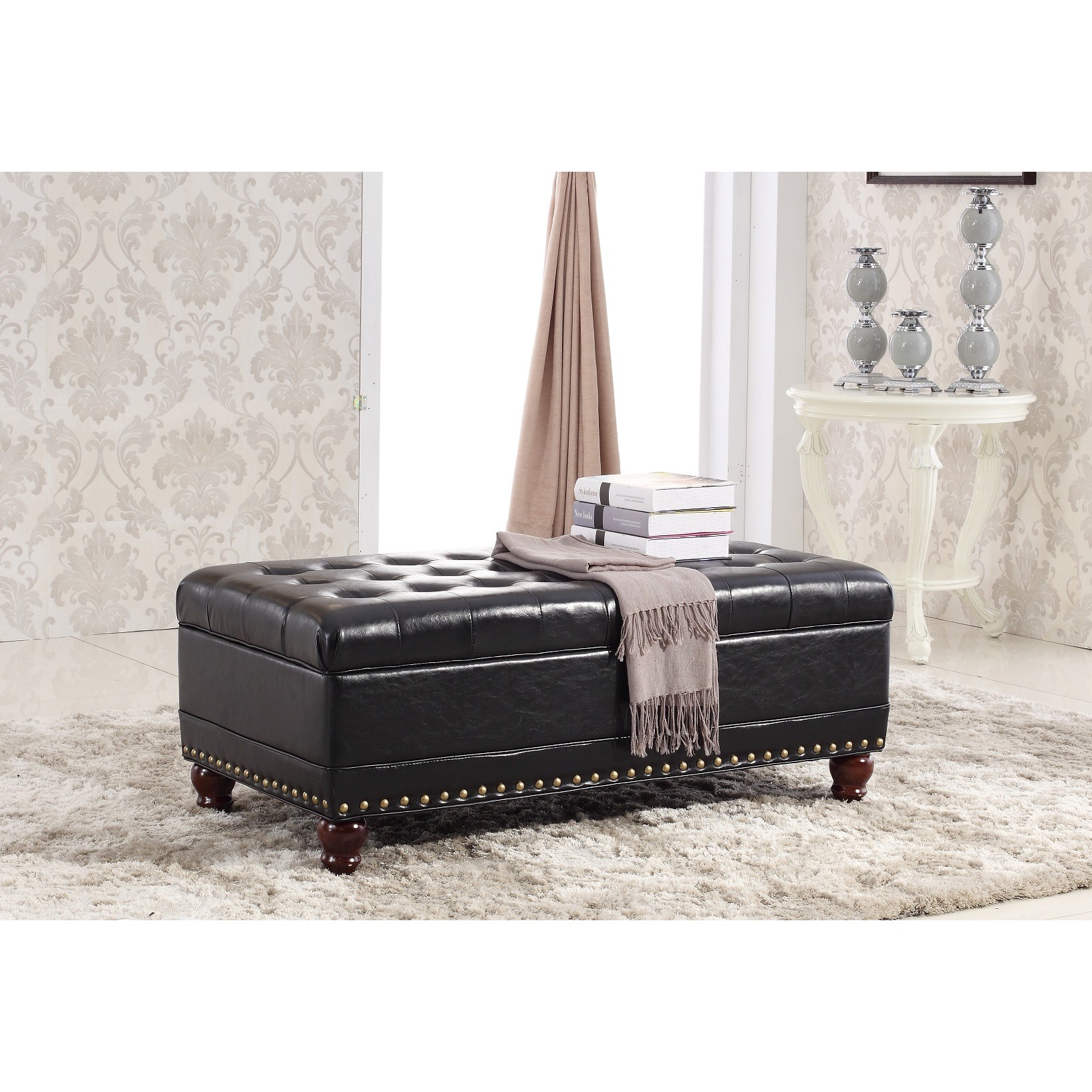 Castillian Collection Classic Tufted Storage Bench Ottoman With Nailhead Trim