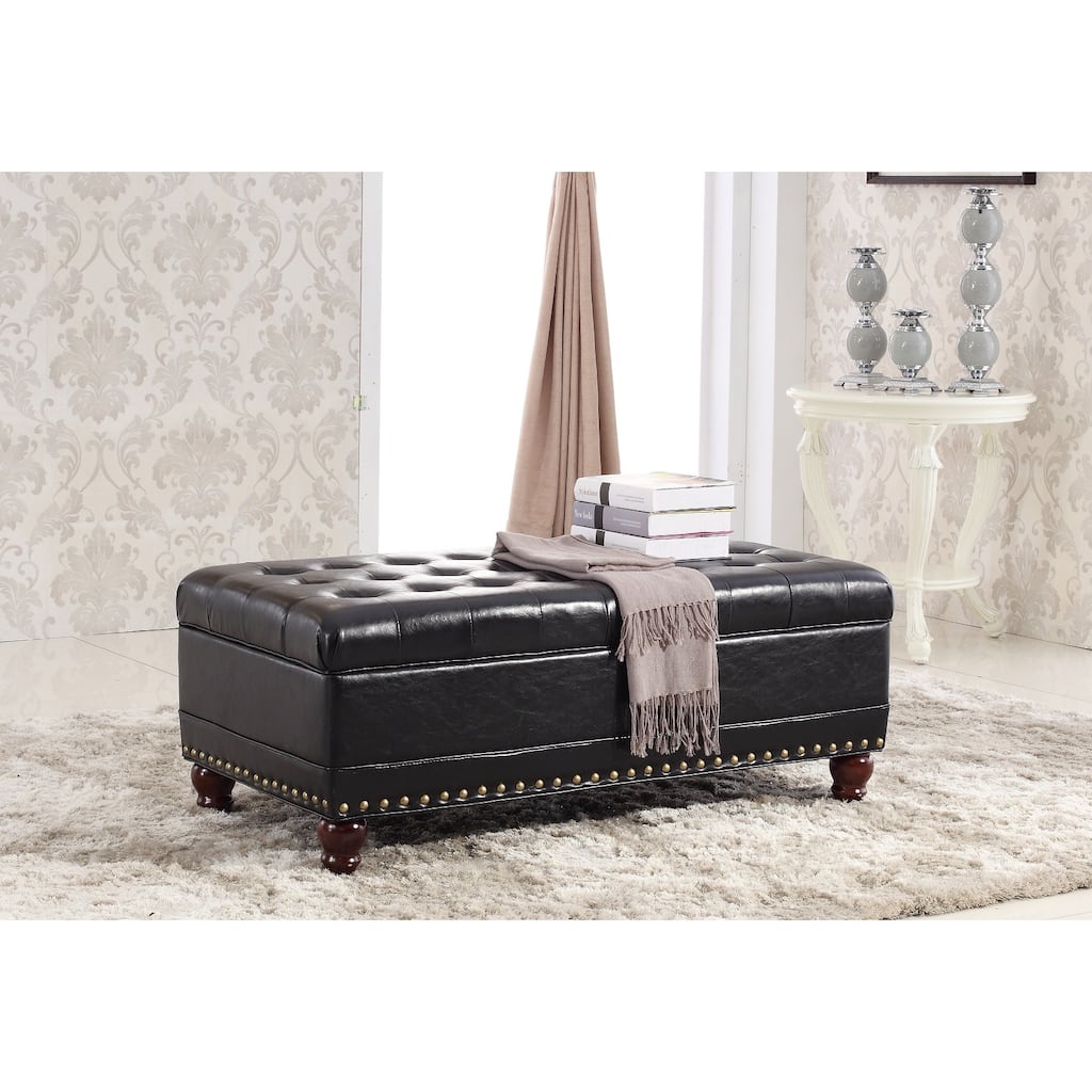 Luxury Comfort Collection Classic Tufted Storage Bench Ottoman with Nailhead Trim