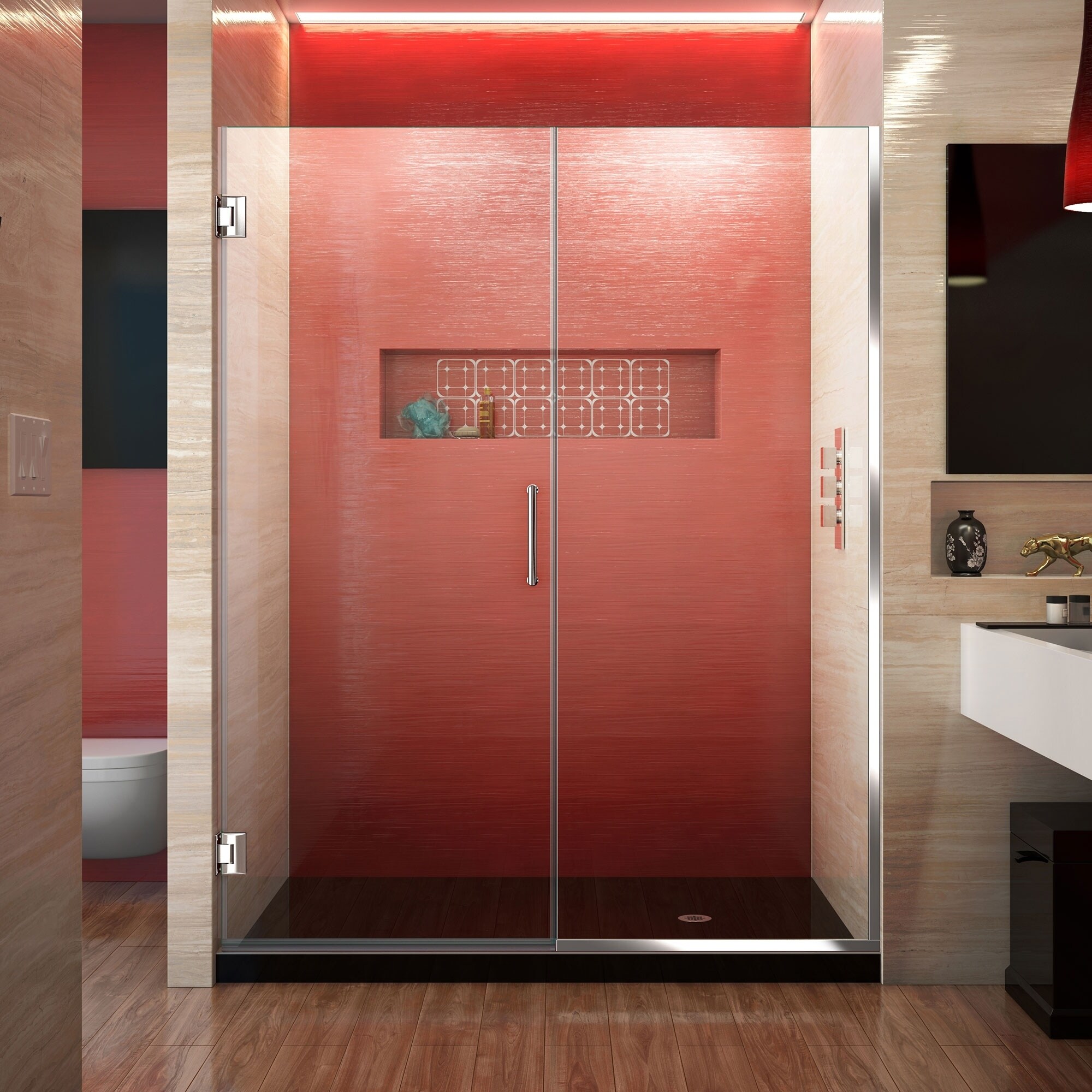 Dreamline Unidoor Plus 72 In. H X 57   58 In. W Frameless Hinged Shower Door, Clear Glass