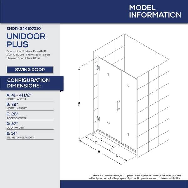 Shop Dreamline Unidoor Plus 41 41 1 2 In W X 72 In H Frameless