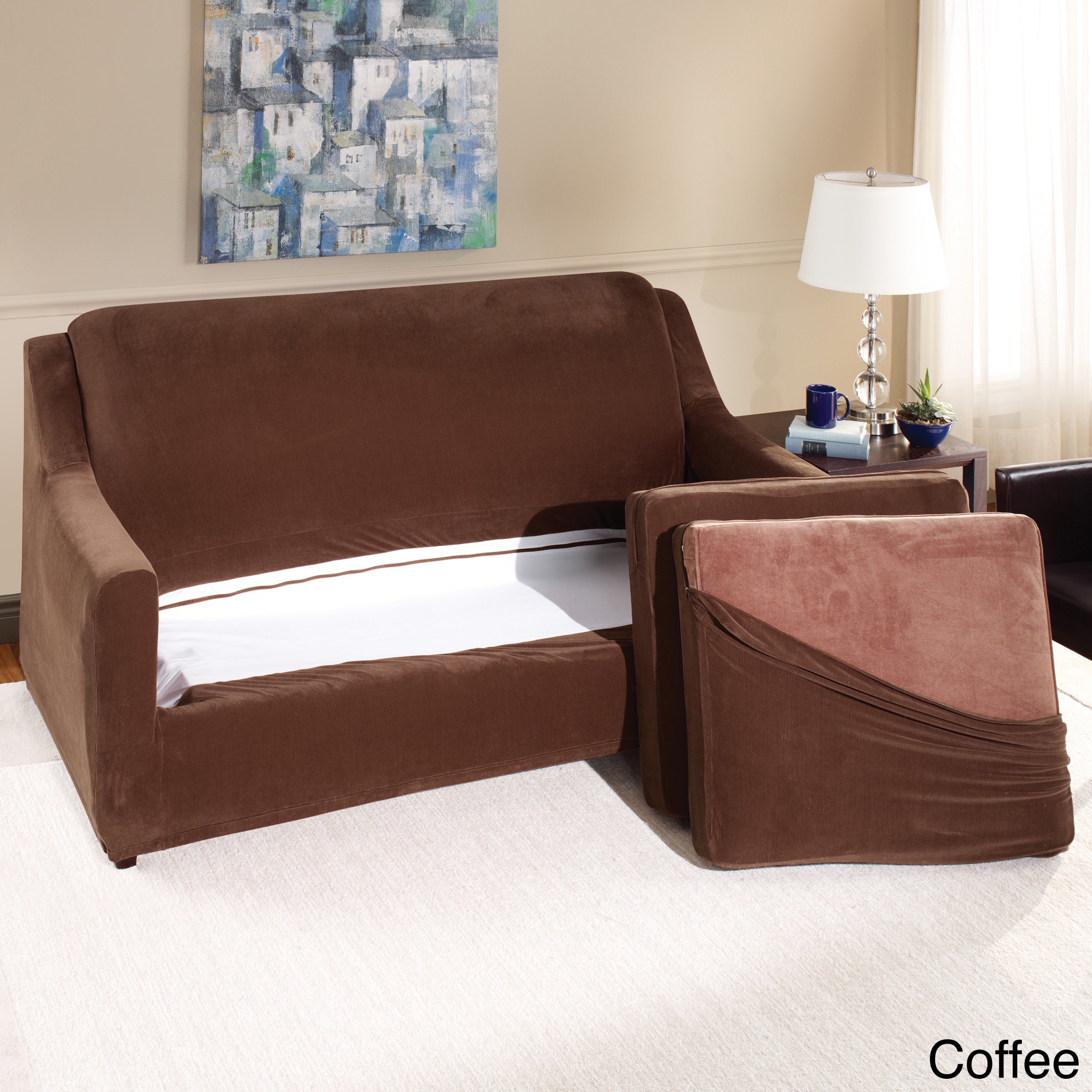 Sure Fit Suede Supreme Taupe Sofa Slipcover - Bed Bath & Beyond