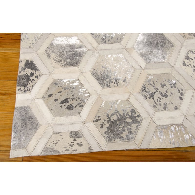 Nourison City Chic Glam Metallic Geometric Hair on Hide Area Rug