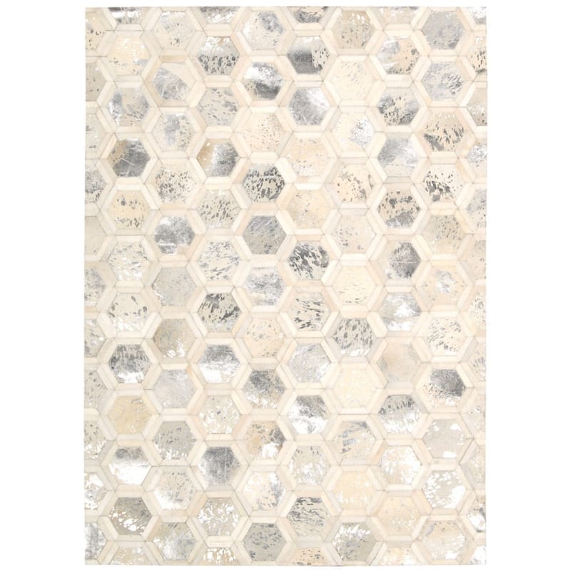 Nourison City Chic Glam Metallic Geometric Hair on Hide Area Rug - 5'3" x 7'5" - White - Rectangle