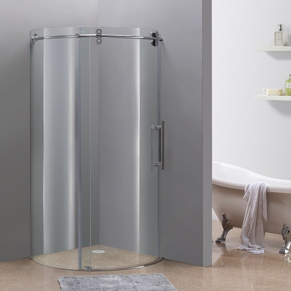 Aston Orbitus 36-in x 36-in Completely Frameless Sliding Shower Enclosure in Chrome, Right Opening Chrome