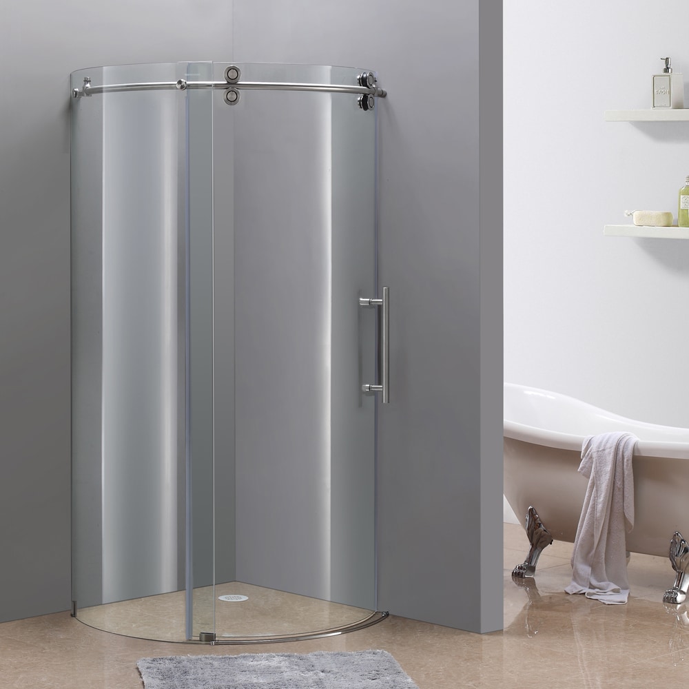 Aston 40 X 40 Frameless Stainless Steel Round Shower Enclosure (right Opening)