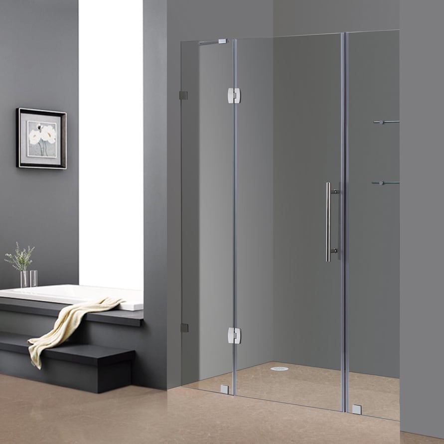 Aston 60 Frameless Chrome Hinged Shower Door With Glass Shelves