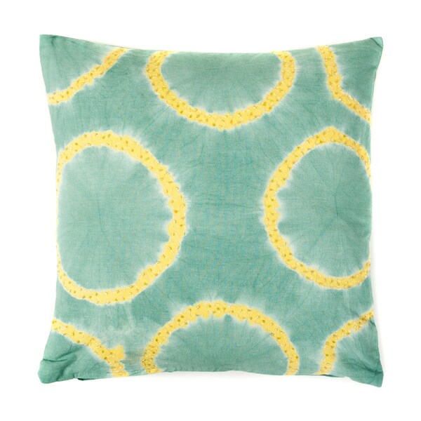 Handmade Tie Dye Rings Green and Blue Beaded Decorative Pillow