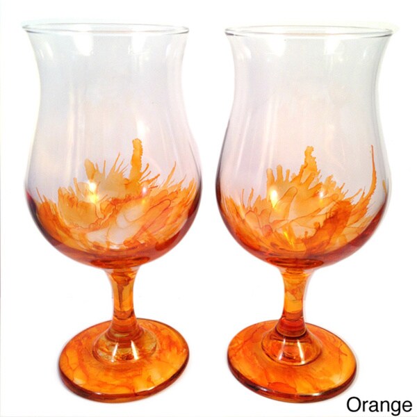 Shop Handpainted Bulb Wine Glasses (Set of 4) Free Shipping On